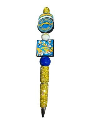 Los Angeles Chargers Themed Decorative Pen With Beaded Design & Rhinestones - Un